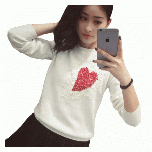 Дамска тежка ръчна работа пайети апликации пуловер с пуловер за сърце 2018