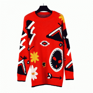 Европейски американски размер жакард пуловер Дизайн Плътен топъл рокля трикотаж
