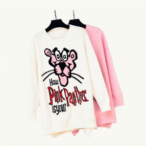 2019 Последен дизайн на пуловер Розова пантера жакардова дамска плетена пуловерна рокля