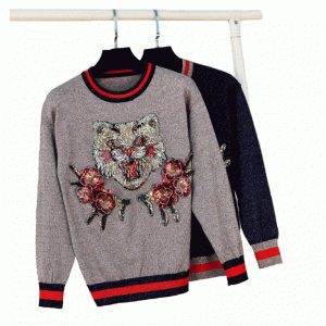 Ръчно изработени пайети, апликации и цветя, плетени пуловерни пуловери за жени