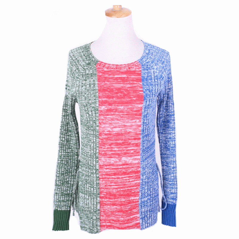 Пуловери от 100% памук, утроени цветове, дълъг пуловер 2018, женски пуловер