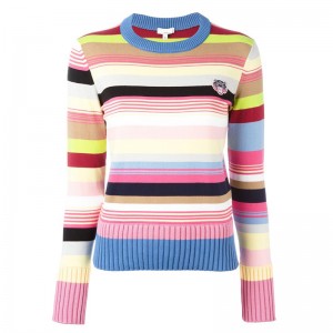 Персонализиран дамски вълнен Blend многоцветни райета екипаж плетена пуловер